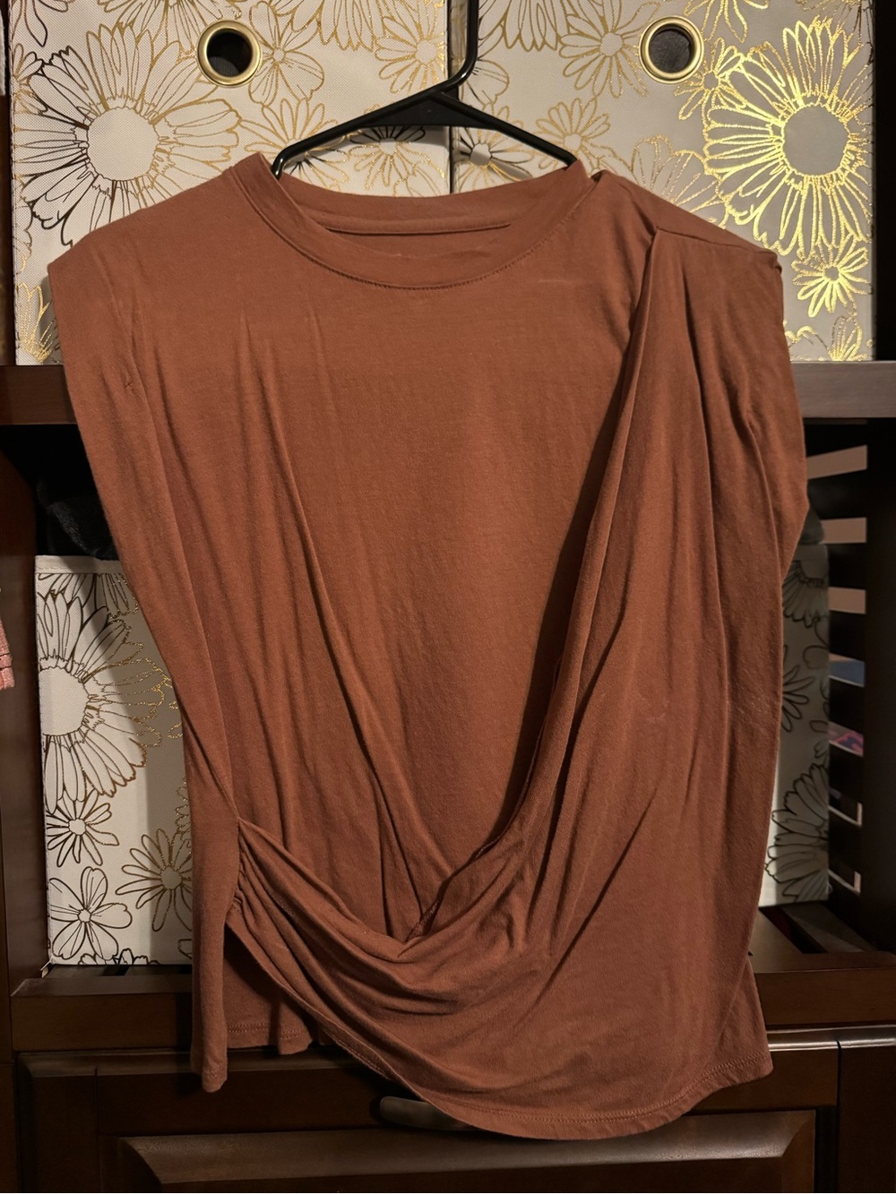 a new day Rust Brown Sleeveless Draped Twist Front Top